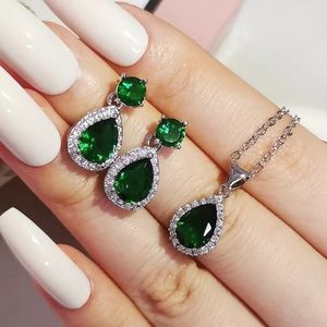 New Silver Green Crystal Jewelry Set
